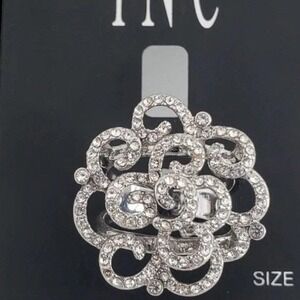 INC Women's Silver-Tone Faux Crystal Pave Rose Statement Ring Sz 6 New with Tag